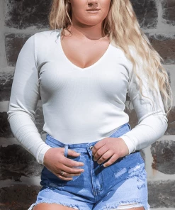 Bik Bok Clothing Long Sleeve Ribbed V-Neck Top