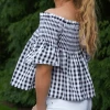 Bik Bok Off Shoulder Black & White Check Clothing