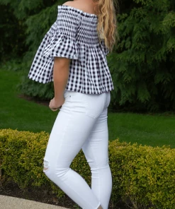 Bik Bok Off Shoulder Black & White Check Clothing