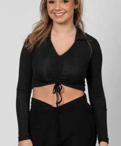 Bubu Clothing Long Sleeve Ruche Tie Crop Top