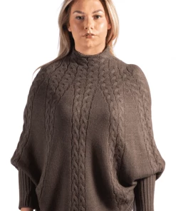 Bubu Charcoal Knitted High Neck Poncho