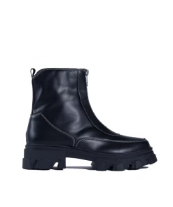 Bubu Black PU Stretch Zipper Boot Shoes