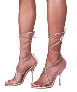 Bubu Champagne Diamonte Tie Up Heels