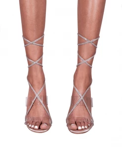 Bubu Champagne Diamonte Tie Up Heels