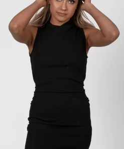 Bubu High Neck Rib Sleeveless Dress Clothing