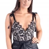 Bubu Tops Black Eyelash Ribbon Plunge Bodysuit