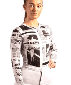 Bubu Tops Newsprint Long Sleeved Bodysuit