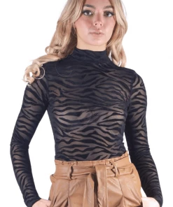 Bubu Sheer Black Zebra Bodysuit Tops