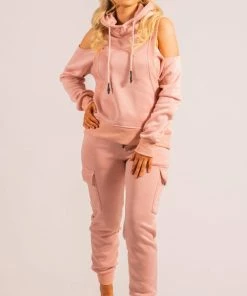 Bubu Pink Off Shoulder Jogger Set