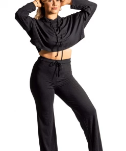 Bubu Black Ribbed Lounge Set Loungewear