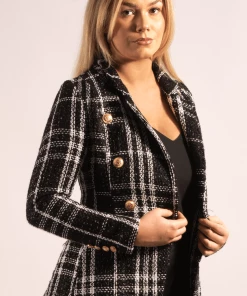 Bubu Black & White Check Gold Button Blazer Jackets & Gilets