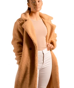 Bubu Camel Longline Borg Teddy Coat Jackets & Gilets