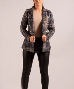 Bubu Jackets & Gilets Camel & Navy Check Gold Button Blazer