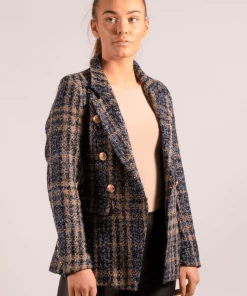 Bubu Jackets & Gilets Camel & Navy Check Gold Button Blazer