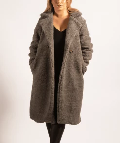 Bubu Dark Grey Longline Borg Teddy Coat Jackets & Gilets