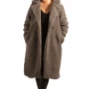 Bubu Dark Grey Longline Borg Teddy Coat Jackets & Gilets