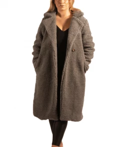 Bubu Dark Grey Longline Borg Teddy Coat Jackets & Gilets