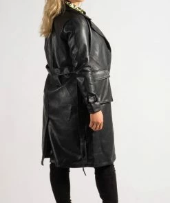 Bubu Jackets & Gilets Long Black PU Belted Coat