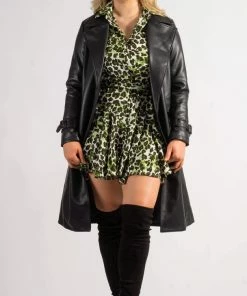 Bubu Jackets & Gilets Long Black PU Belted Coat