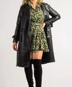 Bubu Jackets & Gilets Long Black PU Belted Coat
