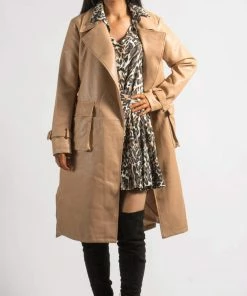Bubu Long Camel PU Belted Coat 9 Bubu Long Camel PU Belted Coat