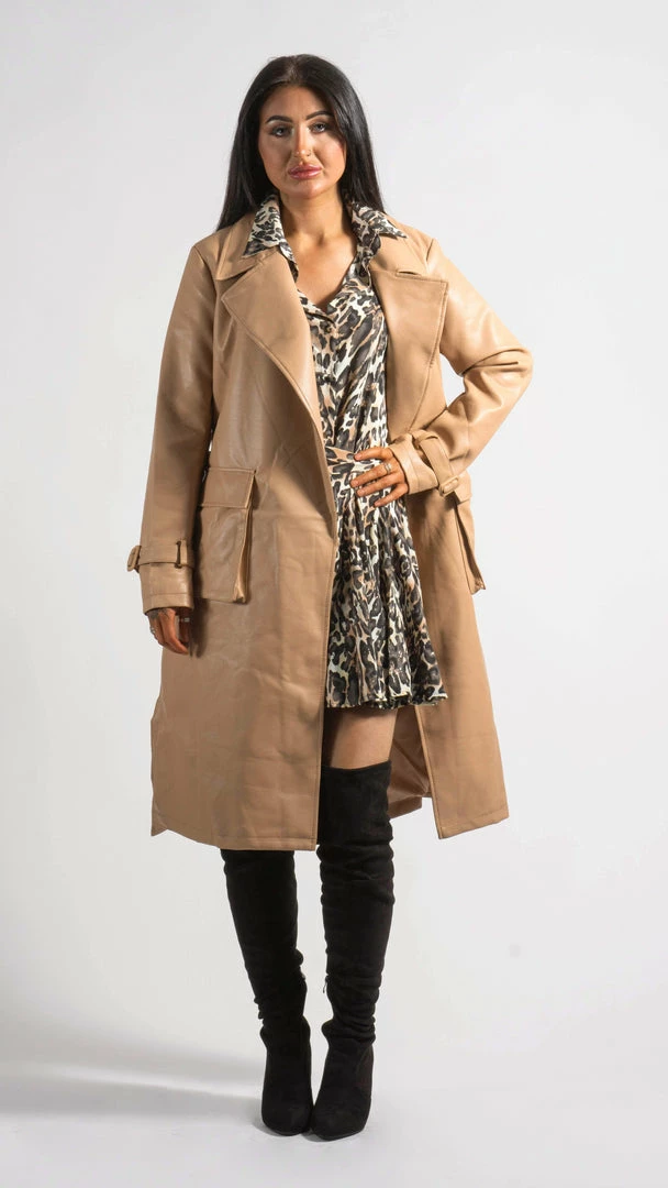 Bubu Long Camel PU Belted Coat 5 Bubu Long Camel PU Belted Coat
