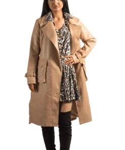 Bubu Long Camel PU Belted Coat