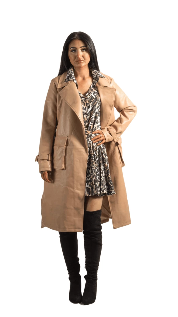 Bubu Long Camel PU Belted Coat 3 Bubu Long Camel PU Belted Coat