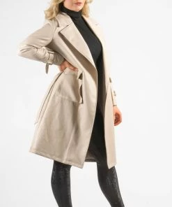 Bubu Long Cream PU Belted Coat