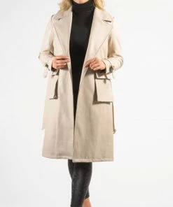 Bubu Long Cream PU Belted Coat