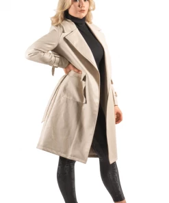 Bubu Long Cream PU Belted Coat