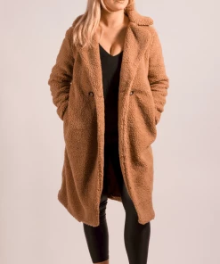 Bubu Mocha Longline Borg Teddy Coat Jackets & Gilets
