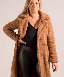 Bubu Mocha Longline Borg Teddy Coat Jackets & Gilets