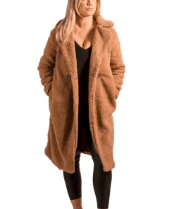 Bubu Mocha Longline Borg Teddy Coat Jackets & Gilets