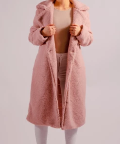 Bubu Jackets & Gilets Rose Pink Longline Borg Teddy Coat