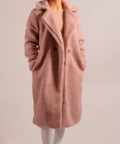 Bubu Jackets & Gilets Rose Pink Longline Borg Teddy Coat