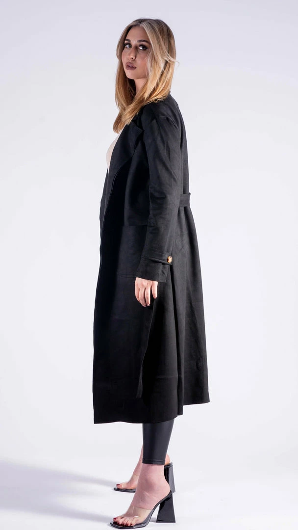 Bubu Jackets & Gilets Suedette Belted Duster Jacket Black 4 Bubu Jackets & Gilets Suedette Belted Duster Jacket Black