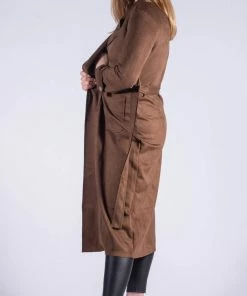 Bubu Suedette Belted Duster Jacket Brown