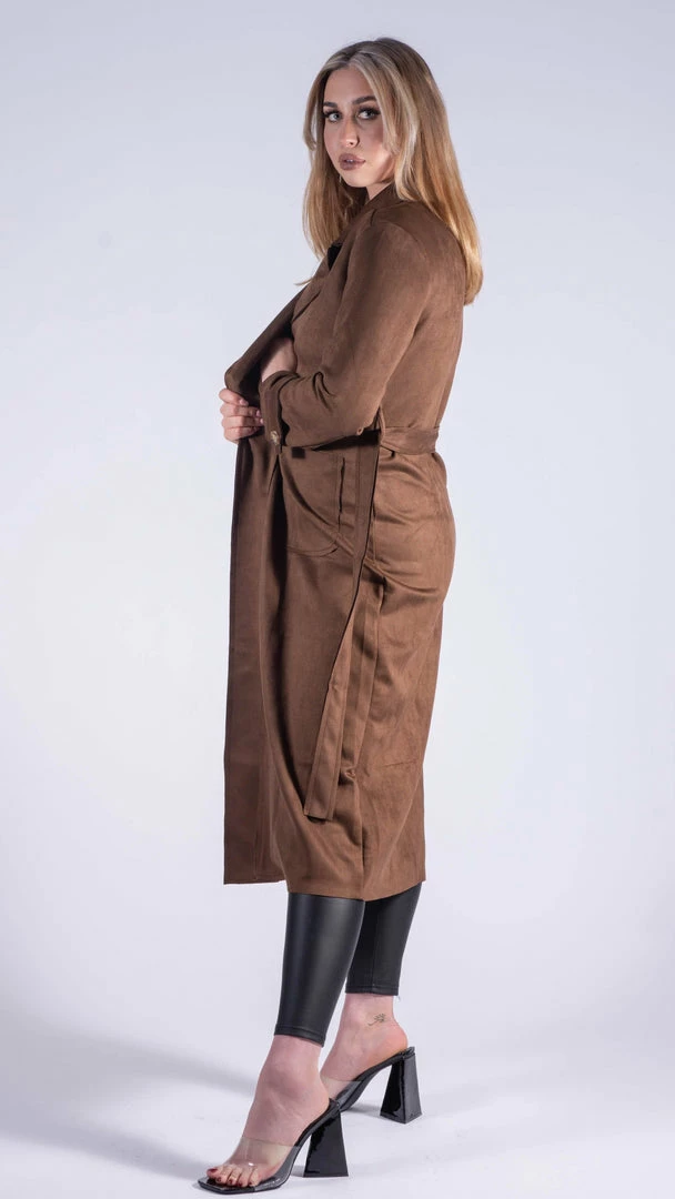 Bubu Suedette Belted Duster Jacket Brown 4 Bubu Suedette Belted Duster Jacket Brown