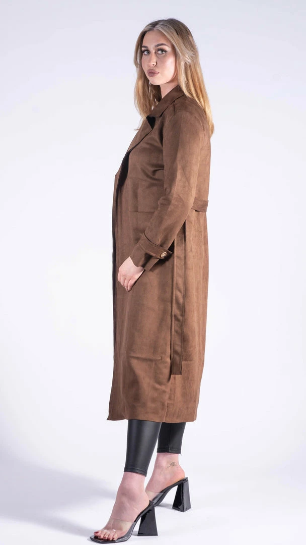 Bubu Suedette Belted Duster Jacket Brown 6 Bubu Suedette Belted Duster Jacket Brown