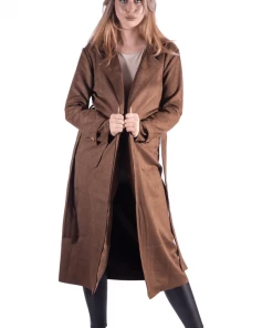 Bubu Suedette Belted Duster Jacket Brown