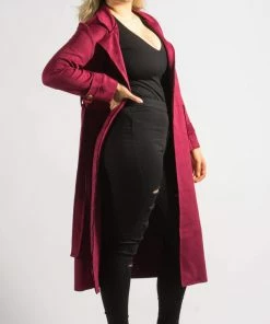 Bubu Suedette Belted Jacket Wine Jackets & Gilets
