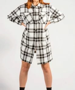 Bubu Dresses Black & White Check Fleece Dress
