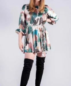 Bubu Dresses Green Camo Belted Swing Dress