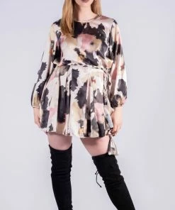 Bubu Pink Camo Belted Swing Dress