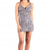 Bubu Silver Sequin Cowl Neck Dress