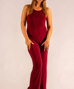 Bubu Dresses Wine Slinky Cross Jumpsuit