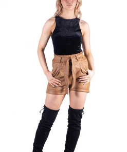 Bubu Dresses Brown PU Paperbag Shorts