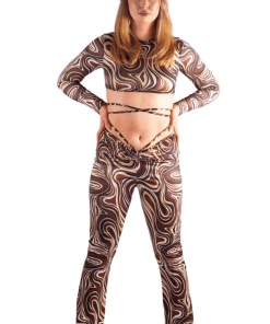 Bubu Brown Swirl Print Co Ord Set Tops