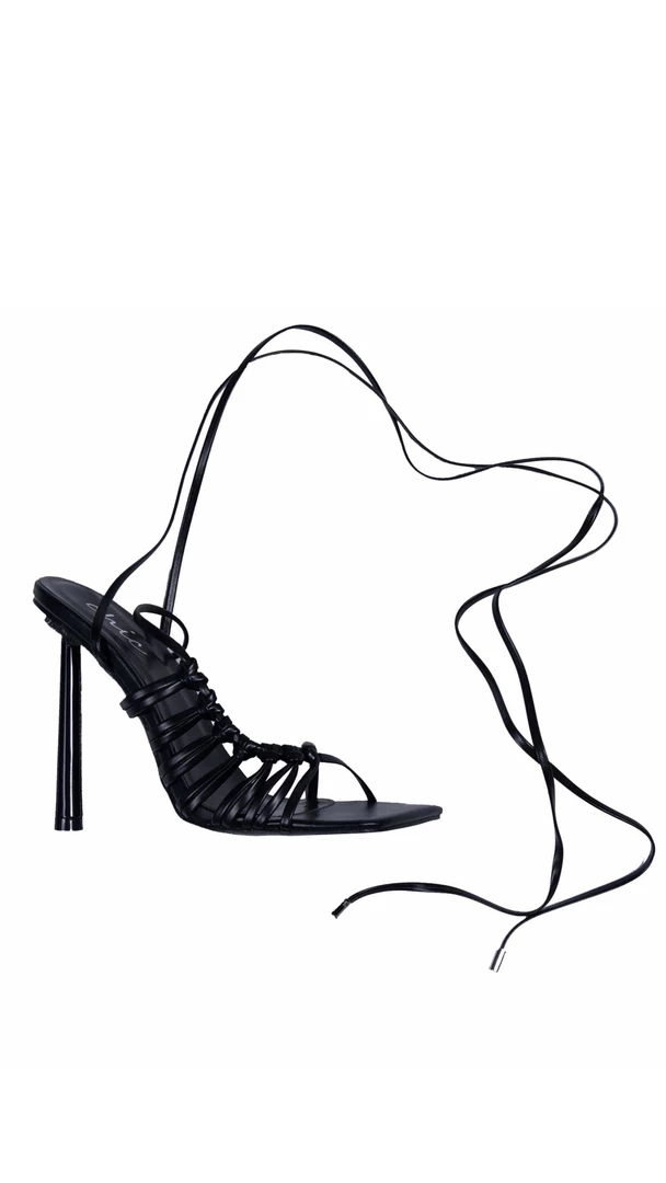 Bubu Black PU Lace Up Sandal Shoes 3 Bubu Black PU Lace Up Sandal Shoes